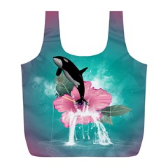 Orca Jumping Out Of A Flower With Waterfalls Full Print Recycle Bags (l)  by FantasyWorld7