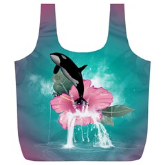 Orca Jumping Out Of A Flower With Waterfalls Full Print Recycle Bags (l) 