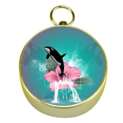 Orca Jumping Out Of A Flower With Waterfalls Gold Compasses