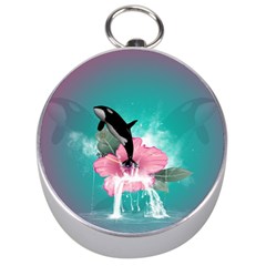 Orca Jumping Out Of A Flower With Waterfalls Silver Compasses