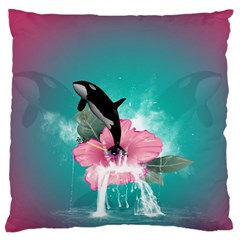 Orca Jumping Out Of A Flower With Waterfalls Standard Flano Cushion Cases (two Sides) 