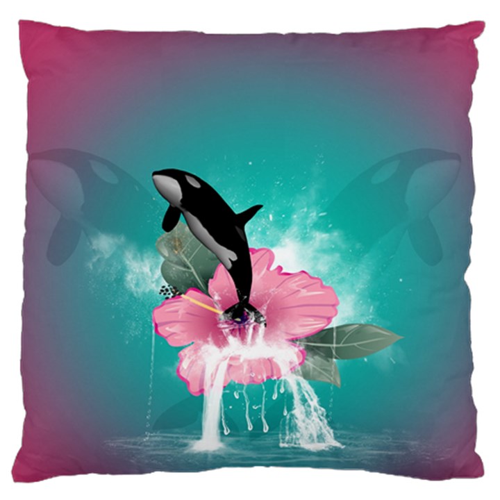 Orca Jumping Out Of A Flower With Waterfalls Standard Flano Cushion Cases (Two Sides) 