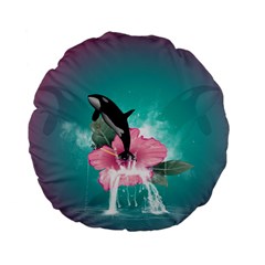 Orca Jumping Out Of A Flower With Waterfalls Standard 15  Premium Flano Round Cushions by FantasyWorld7