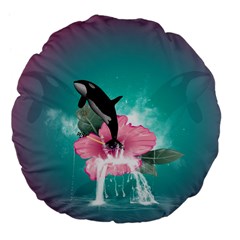 Orca Jumping Out Of A Flower With Waterfalls Large 18  Premium Flano Round Cushions