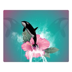 Orca Jumping Out Of A Flower With Waterfalls Double Sided Flano Blanket (large) 