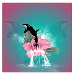 Orca Jumping Out Of A Flower With Waterfalls Large Satin Scarf (square)