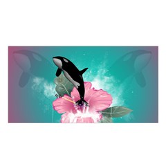 Orca Jumping Out Of A Flower With Waterfalls Satin Shawl