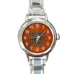 Wonderful Floral Elements On Soft Red Background Round Italian Charm Watches