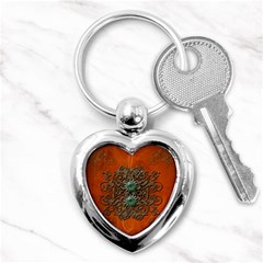 Wonderful Floral Elements On Soft Red Background Key Chains (heart) 