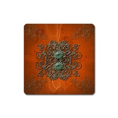 Wonderful Floral Elements On Soft Red Background Square Magnet