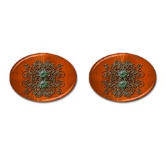 Wonderful Floral Elements On Soft Red Background Cufflinks (oval)