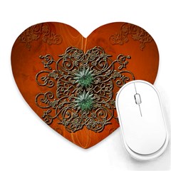 Wonderful Floral Elements On Soft Red Background Heart Mousepads by FantasyWorld7