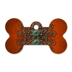 Wonderful Floral Elements On Soft Red Background Dog Tag Bone (one Side) by FantasyWorld7