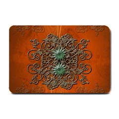 Wonderful Floral Elements On Soft Red Background Small Doormat  by FantasyWorld7