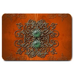 Wonderful Floral Elements On Soft Red Background Large Doormat  by FantasyWorld7