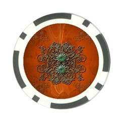 Wonderful Floral Elements On Soft Red Background Poker Chip Card Guards (10 Pack)  by FantasyWorld7