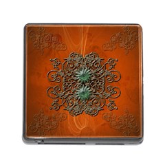 Wonderful Floral Elements On Soft Red Background Memory Card Reader (square) by FantasyWorld7