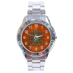 Wonderful Floral Elements On Soft Red Background Stainless Steel Men s Watch by FantasyWorld7