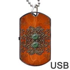 Wonderful Floral Elements On Soft Red Background Dog Tag Usb Flash (one Side)