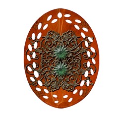 Wonderful Floral Elements On Soft Red Background Ornament (oval Filigree)  by FantasyWorld7