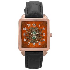 Wonderful Floral Elements On Soft Red Background Rose Gold Watches