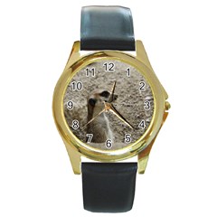 Adorable Meerkat Round Gold Metal Watches