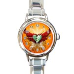 Beautiful Heart Made Of Diamond With Wings And Floral Elements Round Italian Charm Watches