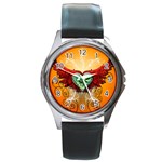 Beautiful Heart Made Of Diamond With Wings And Floral Elements Round Metal Watches