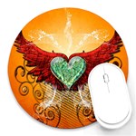 Beautiful Heart Made Of Diamond With Wings And Floral Elements Round Mousepads