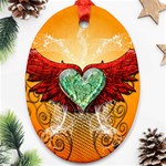 Beautiful Heart Made Of Diamond With Wings And Floral Elements Ornament (Oval) 