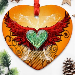 Beautiful Heart Made Of Diamond With Wings And Floral Elements Ornament (heart) 