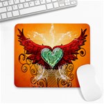 Beautiful Heart Made Of Diamond With Wings And Floral Elements Large Mousepads