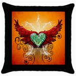 Beautiful Heart Made Of Diamond With Wings And Floral Elements Throw Pillow Cases (Black)