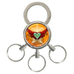 Beautiful Heart Made Of Diamond With Wings And Floral Elements 3-ring Key Chains