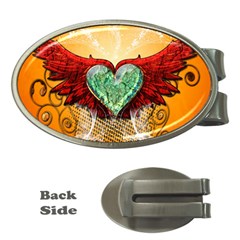 Beautiful Heart Made Of Diamond With Wings And Floral Elements Money Clips (oval) 