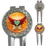 Beautiful Heart Made Of Diamond With Wings And Floral Elements 3-in-1 Golf Divots