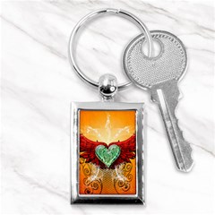 Beautiful Heart Made Of Diamond With Wings And Floral Elements Key Chains (rectangle)  by FantasyWorld7