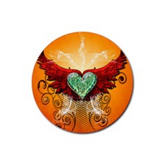 Beautiful Heart Made Of Diamond With Wings And Floral Elements Rubber Round Coaster (4 Pack)  by FantasyWorld7