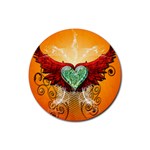 Beautiful Heart Made Of Diamond With Wings And Floral Elements Rubber Round Coaster (4 pack) 