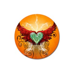 Beautiful Heart Made Of Diamond With Wings And Floral Elements Magnet 3  (round) by FantasyWorld7