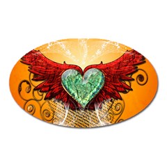 Beautiful Heart Made Of Diamond With Wings And Floral Elements Oval Magnet