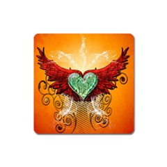 Beautiful Heart Made Of Diamond With Wings And Floral Elements Square Magnet