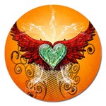 Beautiful Heart Made Of Diamond With Wings And Floral Elements Magnet 5  (Round)