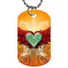 Beautiful Heart Made Of Diamond With Wings And Floral Elements Dog Tag (one Side) by FantasyWorld7