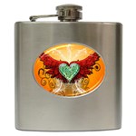 Beautiful Heart Made Of Diamond With Wings And Floral Elements Hip Flask (6 oz)