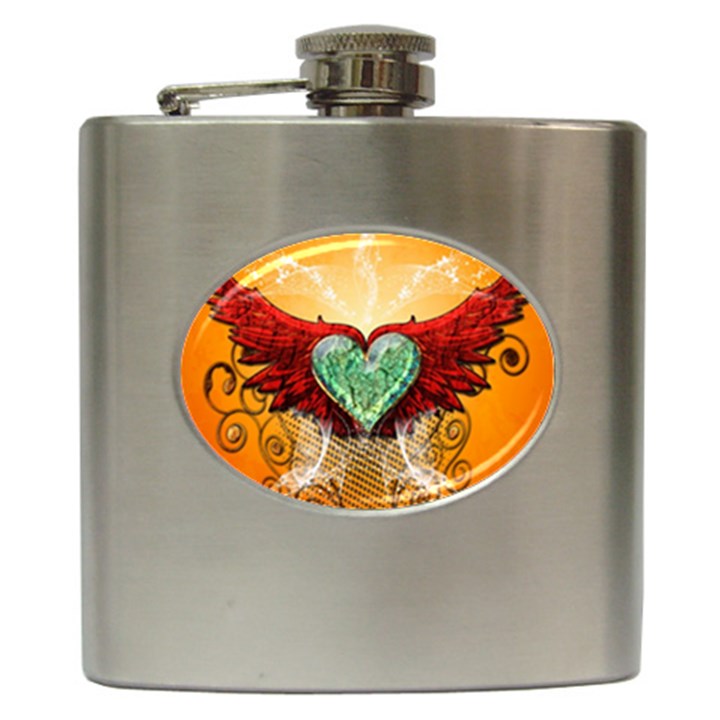 Beautiful Heart Made Of Diamond With Wings And Floral Elements Hip Flask (6 oz)