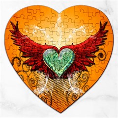 Beautiful Heart Made Of Diamond With Wings And Floral Elements Jigsaw Puzzle (heart) by FantasyWorld7