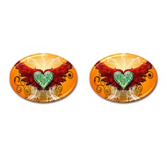 Beautiful Heart Made Of Diamond With Wings And Floral Elements Cufflinks (oval) by FantasyWorld7