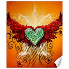 Beautiful Heart Made Of Diamond With Wings And Floral Elements Canvas 8  X 10  by FantasyWorld7