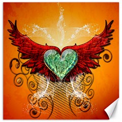 Beautiful Heart Made Of Diamond With Wings And Floral Elements Canvas 12  X 12   by FantasyWorld7